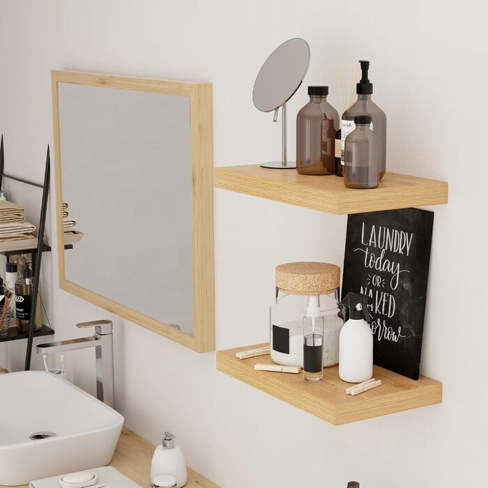 Дерев&39яна настінна полиця, надзвичайно широка 23,5 см, настінна дошка 40 см, дубова полиця, комплект з 2 шт., плаваюча полиця, полиця для кухні, кабінету, ванної кімнати, спальні та вітальні, дуб 40x23,5x3,8 см - комплект з 2 шт.