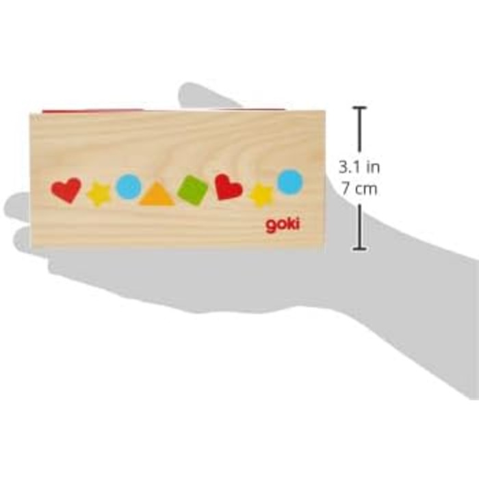 Сортувальна коробка Goki 58580, дерев'яна, 16 x 16 x 7,6 см, 5 елементів, гра-вкладиш, сортер форм і кольорів для дітей від 12 місяців