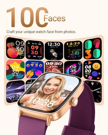 Розумний годинник для чоловіків та жінок з функцією телефону, фітнес-годинник 1,85 дюйма, понад 100 спортивних режимів, фітнес-трекер з моніторингом серцевого ритму/SpO2/сну, крокомір, водонепроникний спортивний годинник IP68 для iOS та Android, фіолетови