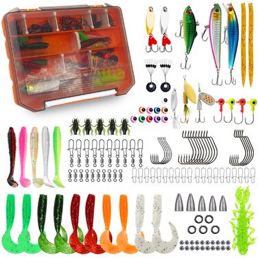 Набір рибальських приманок Yiomxhi з 137 предметів, включаючи коробку для снастей, рибальські аксесуари, включаючи м&39які пластикові приманки, воблери, плаваючі приманки, блешні, гачки, вантажі, рибальські приманки для щуки, форелі, судака, окуня чудовий