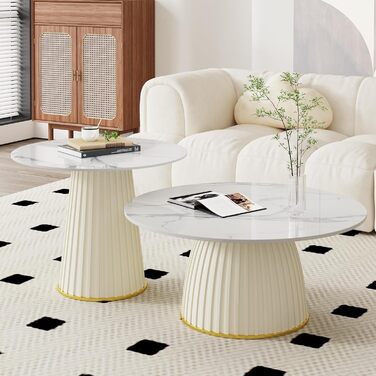 Кругла стільниця ZL ZELing 70 см з білого спеченого каменю - підходить для цілорічного використання, в приміщенні та на вулиці, для обідніх, кавових та журнальних столиків Ø70 см