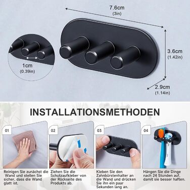 Тримач для зубної щітки Настінний без свердління Тримач для електричної зубної щітки, Тримач для головки щітки з нержавіючої сталі, Самоклеючий тримач для зубної щітки Тримач для головки для зубної щітки для зберігання у ванній кімнаті, чорний