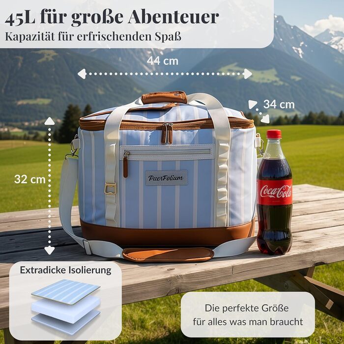 Велика сумка-холодильник 45 л XXL, сумка для пікніка, для покупок, пляжу, автомобіля, кемпінгу, використання на свіжому повітрі, пасивний холодильник, сумка-холодильник, сумка для заморожування, термосумка, ізольована сумка, верхній клапан, складна, ретро