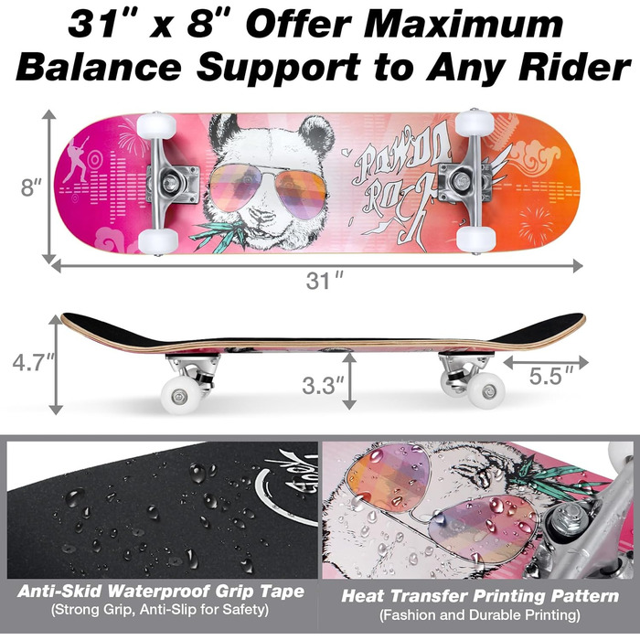 Скейтборд 38 дюймів повний круїзний скейтборд для дітей підлітків дорослих, 7-шаровий канадський клен подвійний удар колода увігну