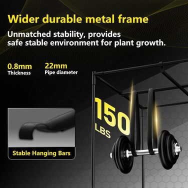 Гроубокс 100x100x200 см, 600D Oxford намет для вирощування з відбиваючою поліестеровою плівкою, сталевим каркасом 22 мм, вентиляційними отворами та оглядовим вікном. Намети для гідропоніки, теплиць та кімнатного садівництва.