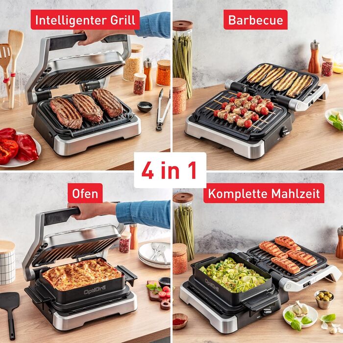 Контактний гриль Tefal OptiGrill 4-в-1 Tipp-Kick Edition, гриль/барбекю/духовка/повноцінний обід, 9 автоматичних програм, включаючи деко для випікання та гру Tipp-Kick, Silver, GC774D.TK