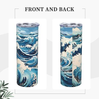 Дорожня кружка об&39ємом 590 мл з прямою трубочкою в стилі укійо-е з хвилями, принтована, підходить для кемпінгу, офісу та дому