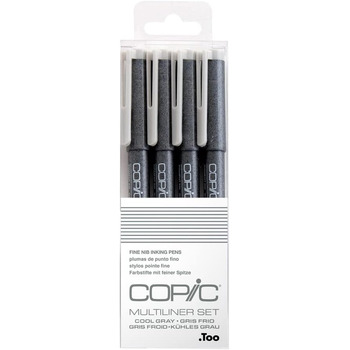 Набір мультилайнерів COPIC, Cool Grey, 4 тонкі лайнери різної ширини ліній, ручки для малювання з тонким кінчиком і водостійким пігментним чорнилом