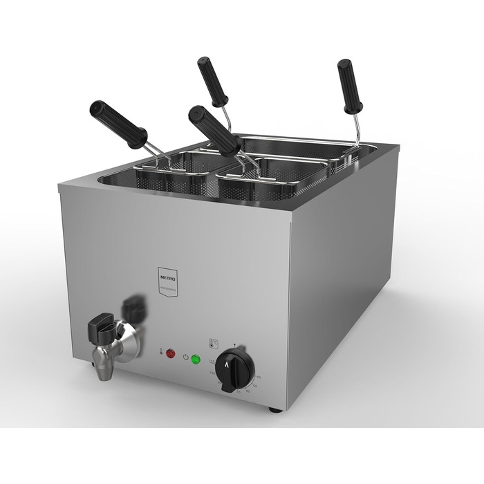 Професійна електрична паста-плита METRO, нержавіюча сталь, 25 л, 3200 Вт, 3 кошики, срібло