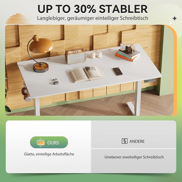 Стіл з регульованою висотою 140 x 70 см з цільною стільницею та тихим двигуном, стіл для роботи сидячи та стоячи з функцією пам&39яті для 3 положень висоти, ергономічний комп&39ютерний стіл для офісу, білий 140x70 см