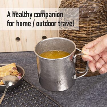 Титанова чашка TiTo, для кемпінгу, чаю, кави, води, надлегка, портативна, посуд, 450 мл, складна ручка, титанова каструля з кришкою, для активного відпочинку на свіжому повітрі, походів, пікніків, посуду для напоїв, синього кольору