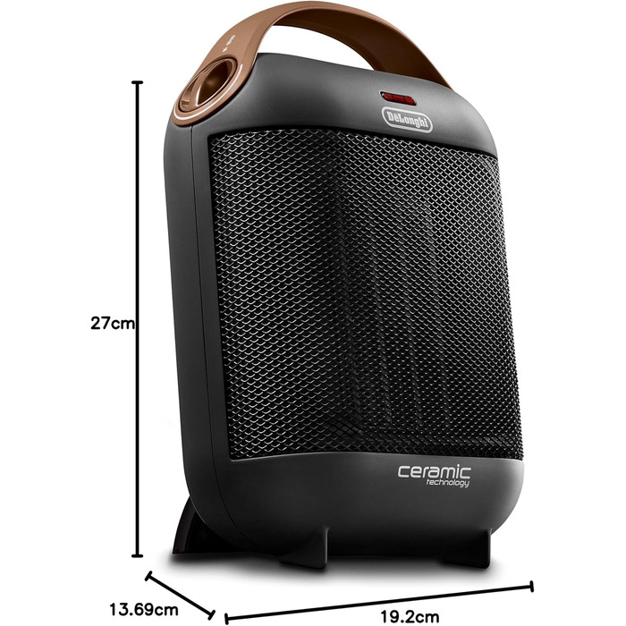 Керамічний нагрівач De&39Longhi HFX30C18.AG Портативний нагрівач для швидкого та цілеспрямованого нагрівання 2 рівні потужності Функція захисту від замерзання Потужність 1800 Вт Сірий