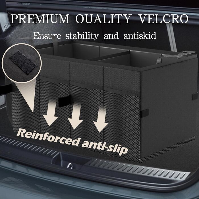Органайзер для багажника автомобіля Beicarin, сумка для багажника, складаний органайзер з відділеннями та антиковзним дном (Чорний, розмір M) M(532x27 см)