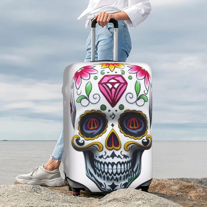 Чохол для валізи з 3D-друком, квітковий мотив черепа, захист під час подорожей, еластичний, миється, підходить для валіз розміром 45,7 - 81,3 см, розмір 3D S