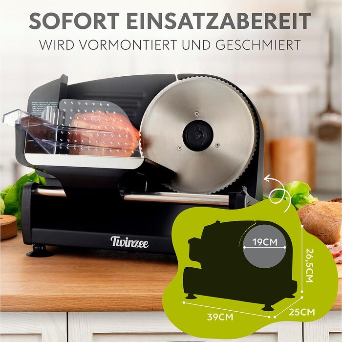 Електричний нарізувач їжі з нержавіючої сталі - Регульований кухонний комбайн від 0 до 15 мм - 2 леза - Нарізка ковбаси - Хліборізка, нарізка шинки, електричний ніж М'ясо та сир