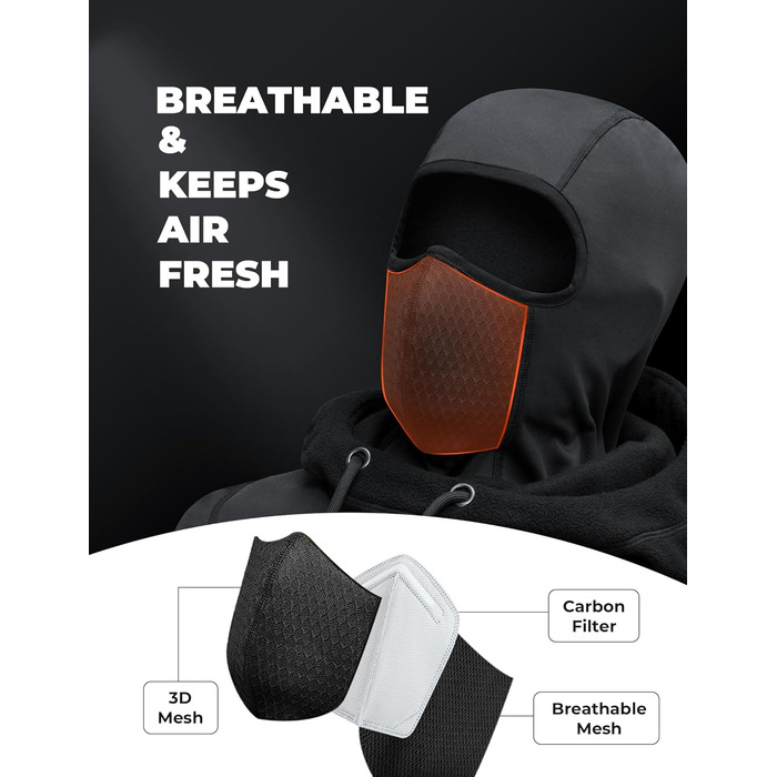 Балаклава для мотоциклів ROCKBROS, лижна маска для чоловіків та жінок, повнолицьова маска, зимова шапка та грілка для шиї, тепла, вітрозахисна, дихаюча для їзди на велосипеді, лиж, сноубордингу, один розмір, чорна