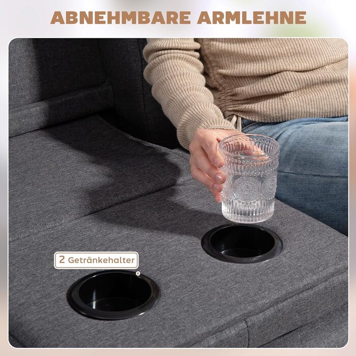 Розкладний диван HOMCOM, 3-місний диван, розкладний диван з розкладним столиком, підставка для чашок, диван-ліжко з лляним виглядом, гостьове ліжко-ліжко для вітальні, темно-сірий, 181Д x 77Ш x 78В см