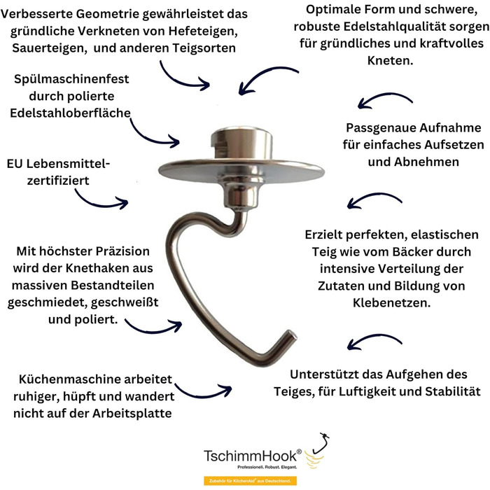 Аксесуари для гачка для тіста з нержавіючої сталі TschimmHook для мішалки KitchenAid