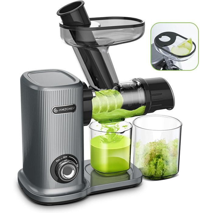 Соковижималка з великим заливним жолобом для цілих фруктів і овочів - Міцна соковижималка для замішування з нержавіючої сталі Green 150W