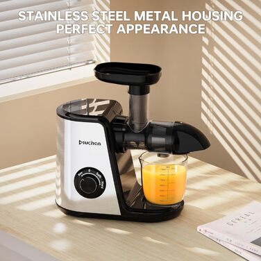 Переможець тесту на овочі та фрукти повільної соковижималки Muchen 150 Вт тихий двигун, зворотне подрібнення, легке очищення, дизайн з нержавіючої сталі в чорному та сріблястому кольорах, в т.ч. книга рецептів Single