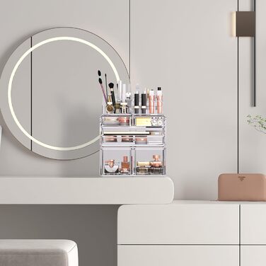 Органайзер для макіяжу/Коробка для зберігання косметики/Футляр для зберігання макіяжу Readaeer у 3 шари з 6 висувними ящиками, підходить для спальні та ванної кімнати, прозорий