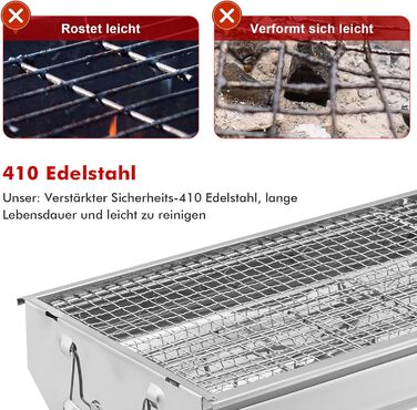 Переносний вугільний гриль 100 см з решіткою для шашлику та барбекю для саду, кемпінгу, тераси Складаний гриль для пікніка з нержавіючої сталі