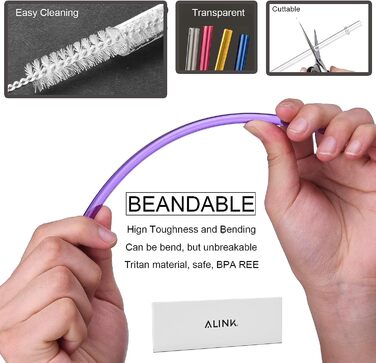 Дюймові багаторазові пластикові соломинки, кольорові соломинки для банки та кухля 40/30/24 унцій, зі щітками для чищення 10 шт. (1