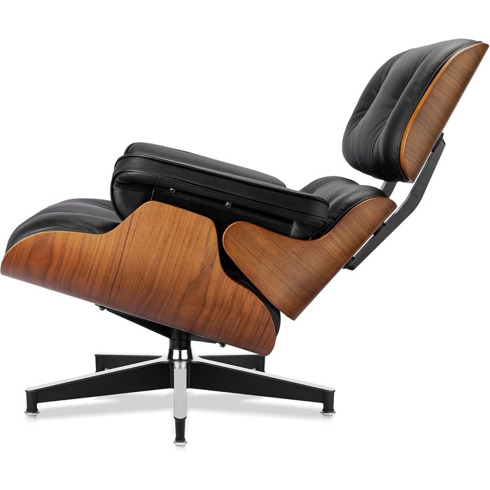 Крісло-рекламо з натуральної шкіри з пуфом, сучасне крісло під телевізор, обертовий шезлонг з пуфом, фіксований кут нахилу 105, унікальний дизайн з м&39якою подушкою, чорний каркас з горіхового дерева