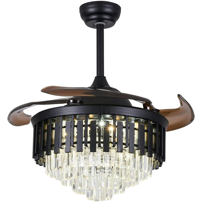 Тиха лампа вентилятора Розкішний кришталевий стельовий вентилятор зі світлом Висувні лопаті люстра вентилятор лампа з пультом дист