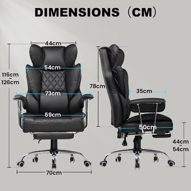 Ігрове крісло GTPLAYER, офісне крісло з пружинною опорою для попереку, широке офісне комп&39ютерне крісло з м&39якими підлокітниками та підставкою для ніг, що фіксуються назовні, 180 кг, чорний насичено-чорний