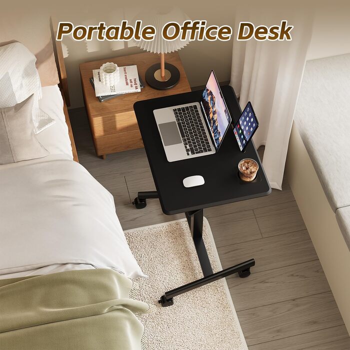 Мобільний стіл з регульованою висотою та колесами, Невеликий комп&39ютерний стіл з регульованою висотою, Стіл для роботи стоячи, 65 x 48 см, Чорний