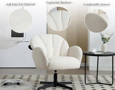 Крісло Chairus для вітальні, обертове м&39яке крісло з підлокітниками, штучне хутро, крісло-реклайнер, сучасне крісло, спальня, балкон (біле)