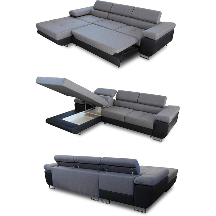 Кутовий диван Sofnet Divo з функцією сну, відділенням для зберігання речей та регулюванням підголівника, м&39який кутовий диван, комплект для вітальні, розкладний диван, кушетка, диван, пружинна серцевина (Сірий (Kronos 22), Кутовий диван лівий)