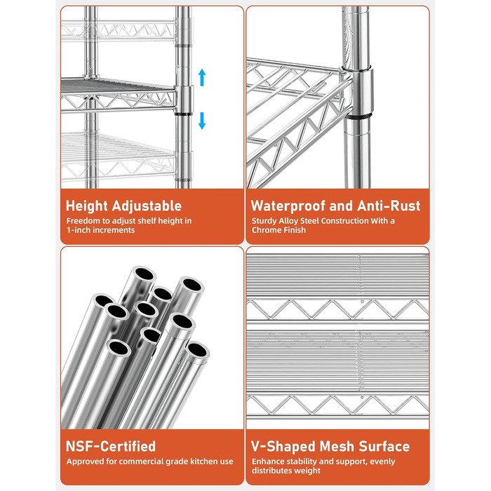 Простий 3-ярусний стелаж Deluxe, міцний, 61 см Г x 35 см Ш x 56 см В, 3-ярусний, хромований