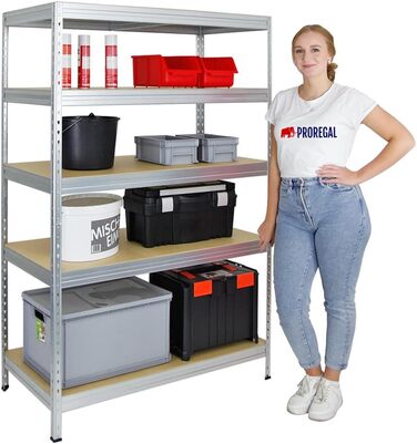 Посилений стелаж (ВxШxГ) 180x120x60 см, Вантажопідйомність полиць 250 кг, Інноваційна вставна система, Оцинкований, Гаражний стелаж, Складський стелаж, Вставний стелаж, Сталь, Підвальний стелаж 180x120x60 см, Оцинкований