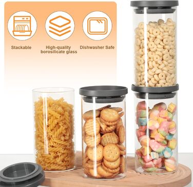 Набір із 4 герметичних боросилікатних скляних банок для зберігання з кришками для кухні VINATO, без бісфенолу А, скляні банки об&39ємом 600 мл з кришками для горіхів, снеків та спецій