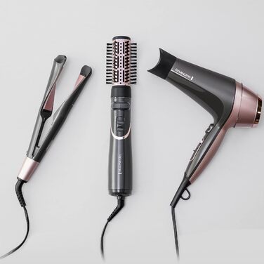 Фен для волосся Remington Curl-Straight з іонізацією (2200 Вт, 3 насадки конічна, для локонів та дифузор, кругла щітка 45 мм, затискачі, 3 рівні температури та 2 рівні обдуву) D5707, чорний