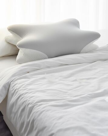 Велика подушка для шиї, подушка для голови, подушка для підтримки шиї, подушка з піни з ефектом пам&39яті, ергономічна ортопедична подушка з наволочкою, подушка для сну на боці, спині та животі - 60 x 34 см x 9/13 см, сірий