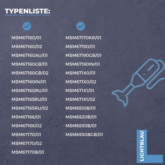 Світло-блакитний швидкий блендер для ручного блендера Bosch I Насадка для блендера підходить для ручного міксера MFQ, MQ, MS6, MSM6C і MSM6 I Заміна ніжки блендера з нержавіючої сталі I Запчастини для ручного блендера Bosch I Аксесуари Ручний блендер