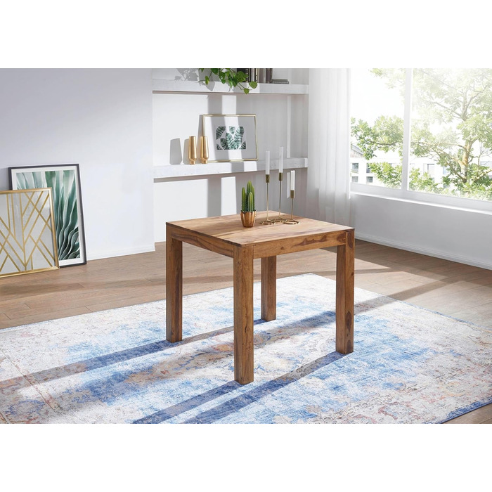 Квадратний обідній стіл FineBuy 80 см з масиву дерева шишам Квадратний стіл з масиву дерева, Дизайнерський обідній стіл з натурального дерева, Кухонний стіл з натурального дерева для 4 осіб, Бістро-стіл 80 x 80 x 76 см