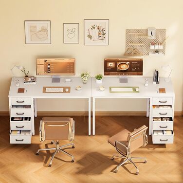 Невеликий письмовий стіл з 4 шухлядами, 100x48x75,7 см, Двосторонній комп&39ютерний стіл з тримачем для навушників, Дерев&39яний комп&39ютерний стіл для домашнього офісу, Білий, 100x48x75,7 см