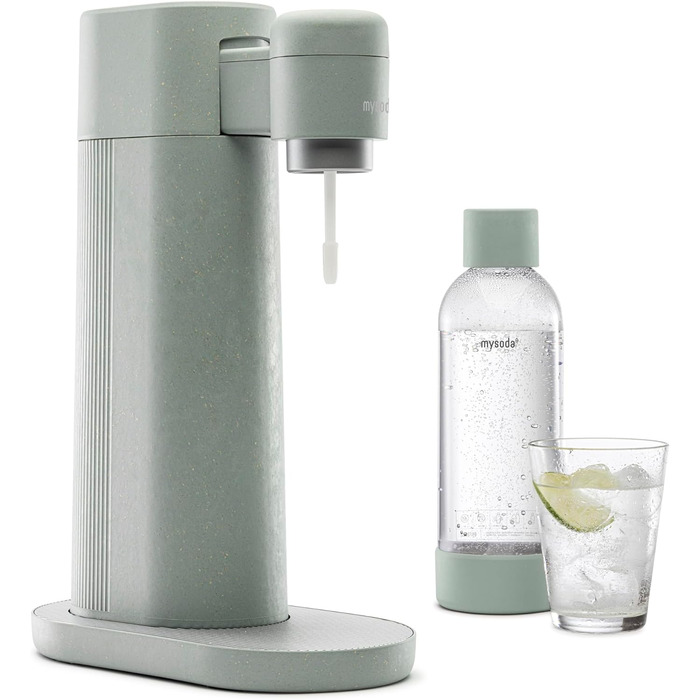 Багаторазова пластикова пляшка для води (без BPA) Виробник газованої води з Quick-Lock, кришкою та основою з деревного композиту, 2 x 1 л - світло-зелений (голубиний) голуб 1 літр