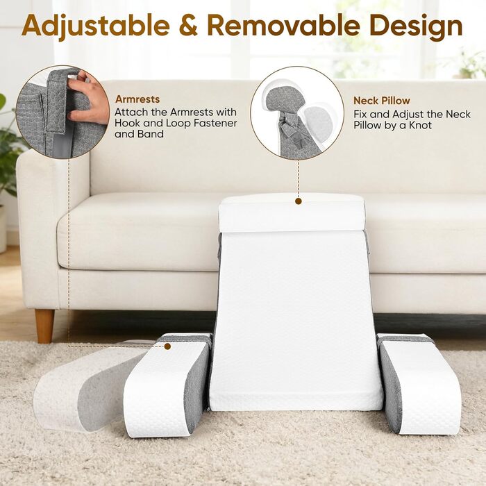 Подушка для читання зі знімним потиличним валиком та підлокітником, ергономічна подушка для спини/книги з кишенею для зберігання та чохлом, який можна прати, для ліжка та дивана для читання, роботи, сну та перегляду телевізора