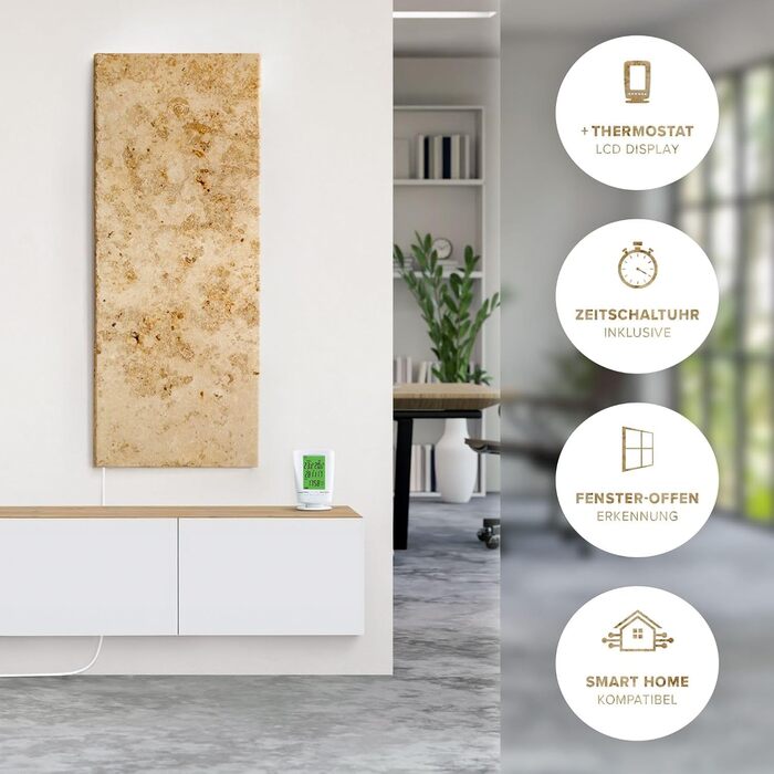 Мармуровий інфрачервоний обігрівач з цифровим термостатом 800 Вт Енергозберігаючий мармуровий інфрачервоний настінний обігрівач 5-річна гарантія Зроблено в Німеччині (Lymonit B-класу, 800 Вт)