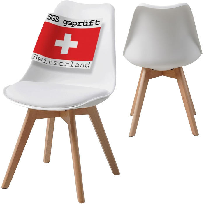 Обідні стільці ALBATROS, комплект з 4 шт. , AARHUS, білий - ніжки з масиву бука, скандинавський ретро-дизайн, зручне крісло-ракушка - елегантний кухонний стілець, обідній стілець для обіднього столу, білий бук комплект з 4 шт.