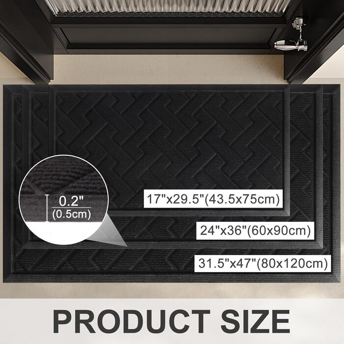 Килимок для дверей LEKEEPGO для приміщень та вулиці, нековзний, миється, поглинаючий, брудозатримуючий килимок для вулиці, вхідний килимок, килимок для вхідних дверей, вхід, зовнішнє використання, 60 x 90 см, чорний