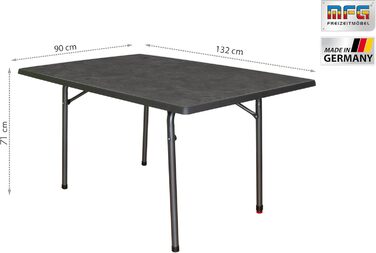 Садовий розкладний стіл MFG 132x90 см, Садовий стіл Всепогодний Компактна розкладна конструкція з вирівнювальними ніжками Не потребує складання Каркас антрацит, Декор стільниці сланець