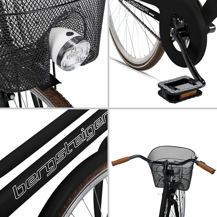 Дюймовий, 28-дюймовий жіночий велосипед, від 150 см, кошик, велосипедний ліхтар, жіночий міський велосипед з гальмом-ножкою, голландський велосипед у ретро-дизайні 28 дюймів чорного кольору, 26-