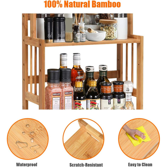 Бамбукова підставка для спецій GIANTEX, 3 яруси, кутовий органайзер для кухонних полиць, підставка для спецій з натурального дерева, кухонна підставка для спецій, стояча кухонна полиця, система кухонних полиць, органайзер для спецій, кухонний органайзер