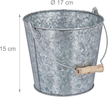 Набір із 5 цинкових горщиків Relaxdays, горщик для трав для кухні, балкону та саду, відро для квітів з оцинкованого металу з ручкою, сріблястий